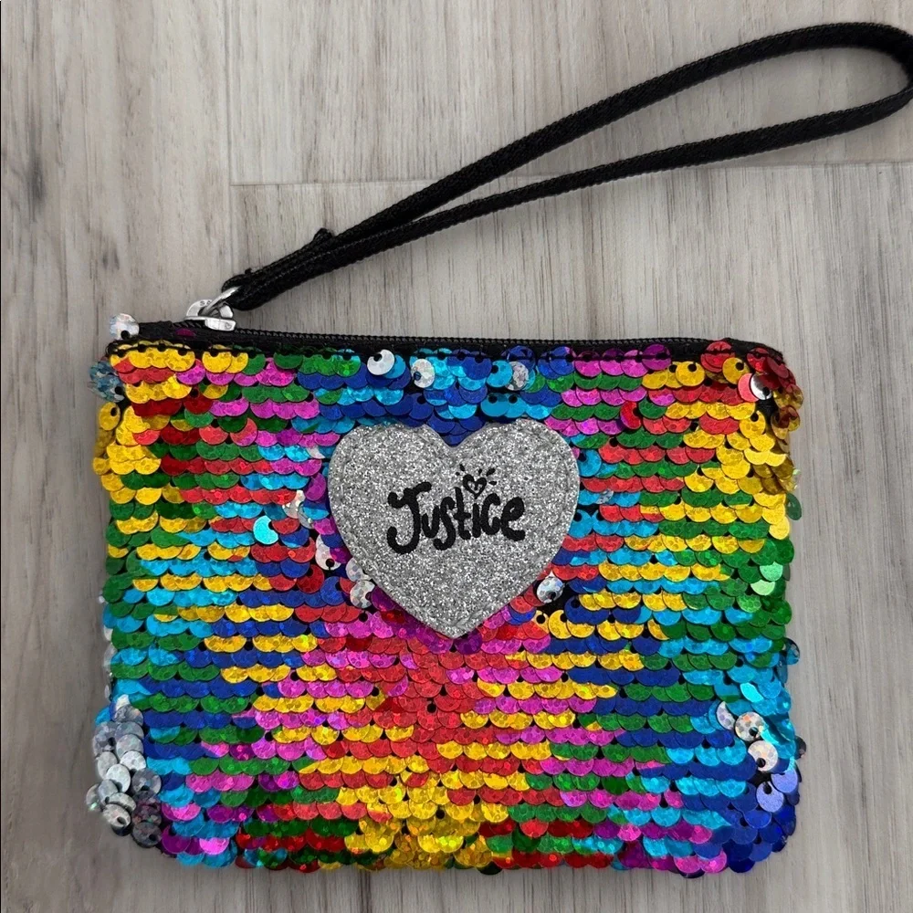 Justice Rainbow Sequin Heart Wristlet